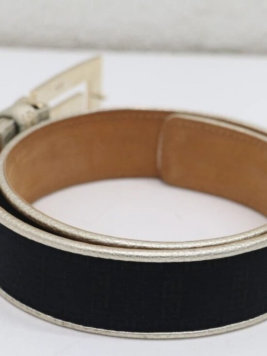 Versace Pewter Gold Leather Mirrored Logo Belt Size 75 CD9584 main image 3